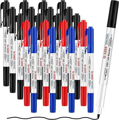 10 Pack Alcohol Resistant Laboratory Markers, Black Dual Head Permanent Freezer Pens with 0.5mm Fine Point and 1.0mm Makers Tip, Designed for Industrial, Lab and Hospital Use