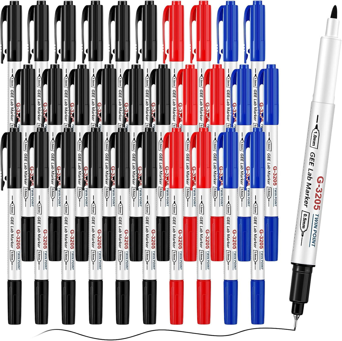 10 Pack Alcohol Resistant Laboratory Markers, Black Dual Head Permanent Freezer Pens with 0.5mm Fine Point and 1.0mm Makers Tip, Designed for Industrial, Lab and Hospital Use