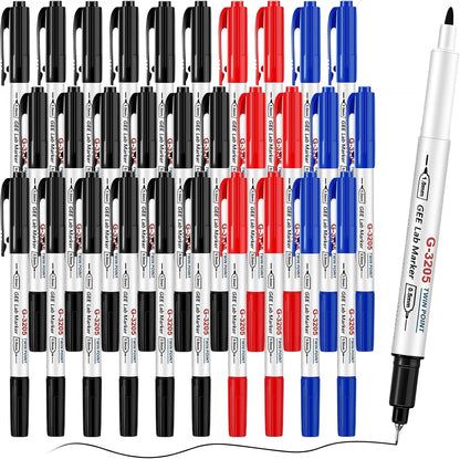 10 Pack Alcohol Resistant Laboratory Markers, Black Dual Head Permanent Freezer Pens with 0.5mm Fine Point and 1.0mm Makers Tip, Designed for Industrial, Lab and Hospital Use