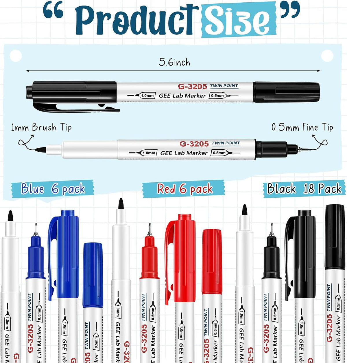 10 Pack Alcohol Resistant Laboratory Markers, Black Dual Head Permanent Freezer Pens with 0.5mm Fine Point and 1.0mm Makers Tip, Designed for Industrial, Lab and Hospital Use