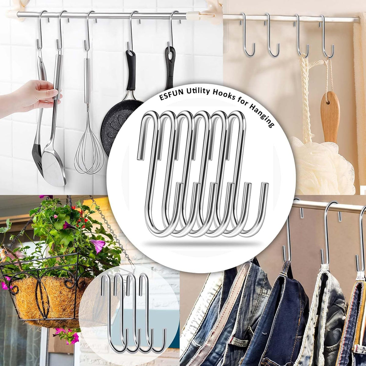 30 Pack 2.4 inches Heavy Duty S Hooks for Hanging, Pan Pot Holder Wire Shelves Rack Hooks for Hanging, S Shaped Hanger Metal Hooks for Kitchen Pots Utensils Jeans Clothes Bags Hats Towels Plants