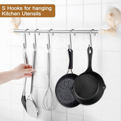 30 Pack 2.4 inches Heavy Duty S Hooks for Hanging, Pan Pot Holder Wire Shelves Rack Hooks for Hanging, S Shaped Hanger Metal Hooks for Kitchen Pots Utensils Jeans Clothes Bags Hats Towels Plants