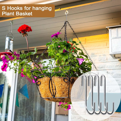 30 Pack 2.4 inches Heavy Duty S Hooks for Hanging, Pan Pot Holder Wire Shelves Rack Hooks for Hanging, S Shaped Hanger Metal Hooks for Kitchen Pots Utensils Jeans Clothes Bags Hats Towels Plants