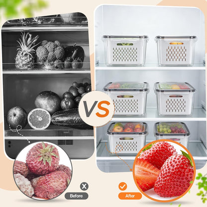 Fruit Storage Containers for Fridge with Removable Colander, 6 Pack | Plastic Produce Saver for Refrigerator, Fruit Organizers Keep Berry Veggie Fresh Longer, Dishwasher Safe, Largest 6.55 Quart
