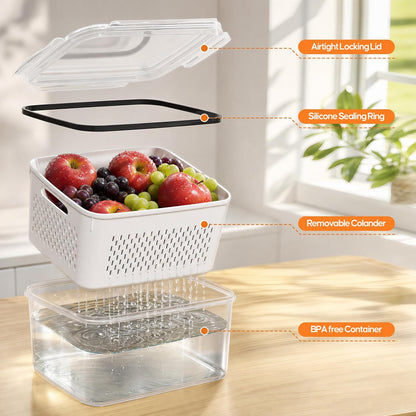 Fruit Storage Containers for Fridge with Removable Colander, 6 Pack | Plastic Produce Saver for Refrigerator, Fruit Organizers Keep Berry Veggie Fresh Longer, Dishwasher Safe, Largest 6.55 Quart