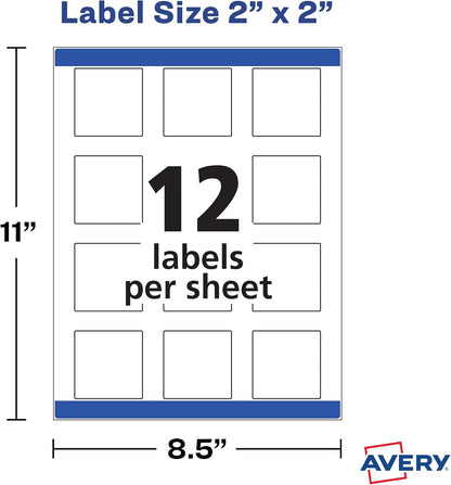 Printable Blank Square Labels, 2" x 2", Glossy Crystal Clear, 120 Customizable Labels (22853)