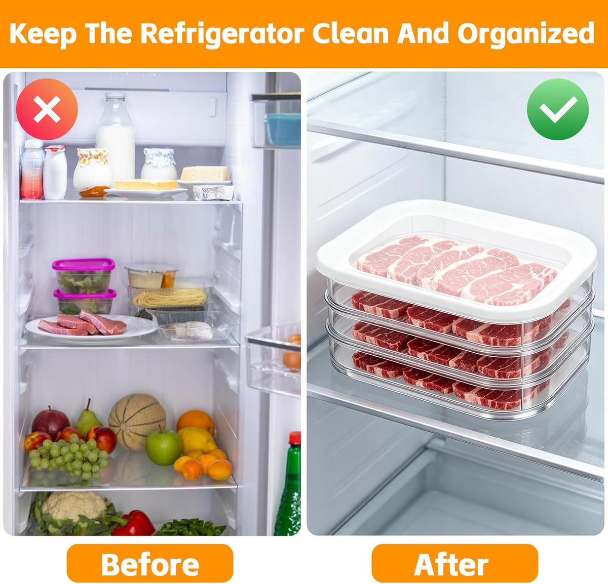 3 Pcs Deli Meat Container for Fridge Bacon Lunch Meat Container with Lid and Tong Stackable Food Storage Boxes Fridge Organizers for Cheese Ham Cold Cuts and Salami