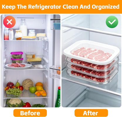 3 Pcs Deli Meat Container for Fridge Bacon Lunch Meat Container with Lid and Tong Stackable Food Storage Boxes Fridge Organizers for Cheese Ham Cold Cuts and Salami