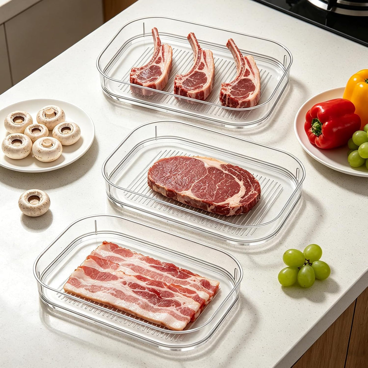 3 Pcs Deli Meat Container for Fridge Bacon Lunch Meat Container with Lid and Tong Stackable Food Storage Boxes Fridge Organizers for Cheese Ham Cold Cuts and Salami