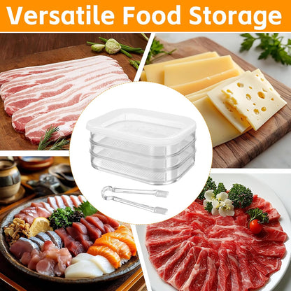 3 Pcs Deli Meat Container for Fridge Bacon Lunch Meat Container with Lid and Tong Stackable Food Storage Boxes Fridge Organizers for Cheese Ham Cold Cuts and Salami