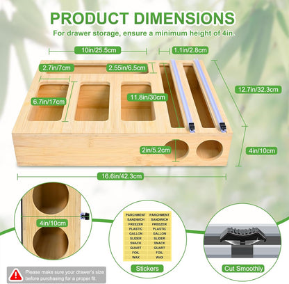 Magnetic Plastic Wrap Dispenser with Cutter, Refrigerator Bamboo Organizer for Tin Foil, Baking Paper, Wax Paper Holder Kitchen Storage Box Compatible