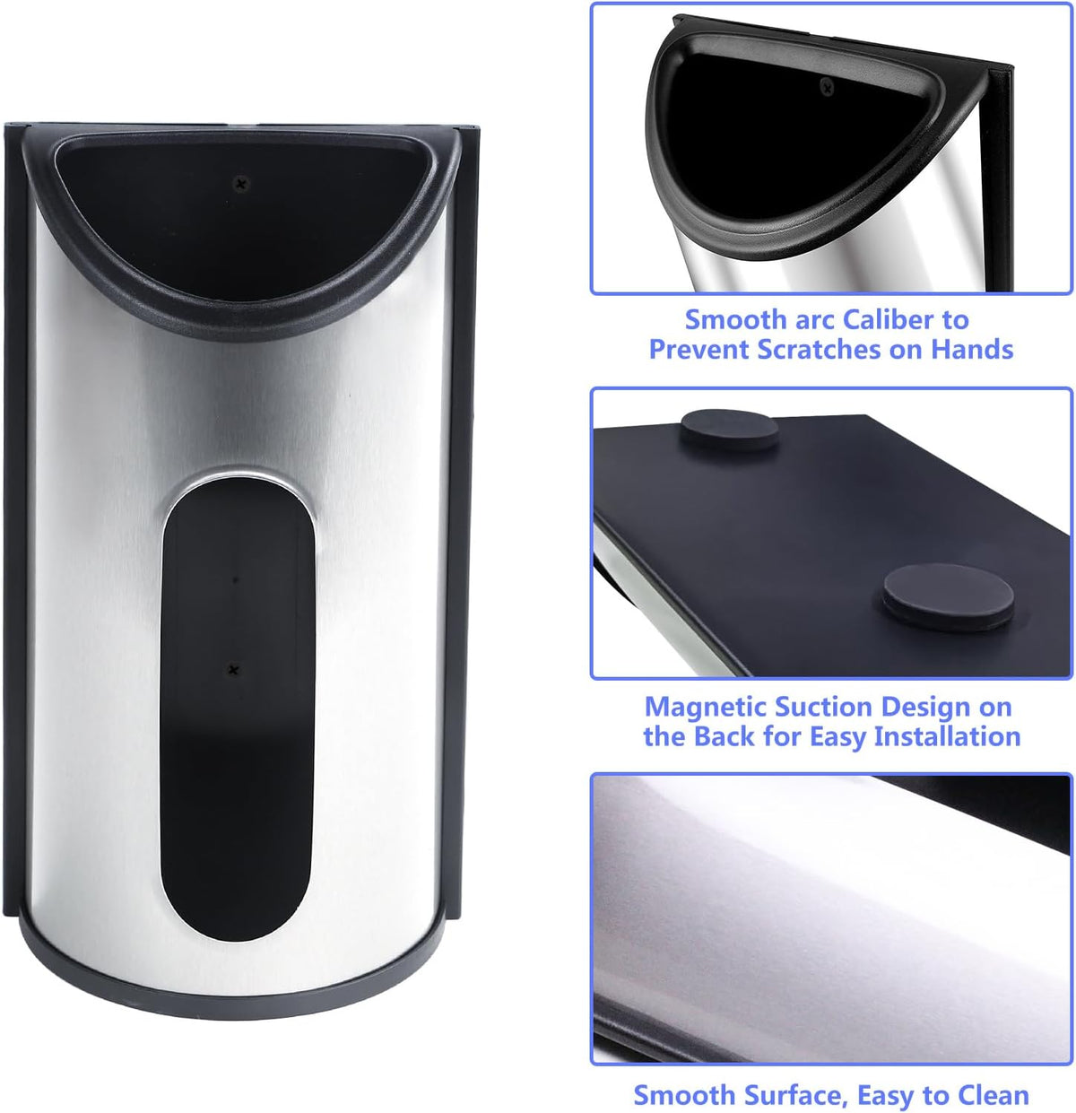 Magnetic Wall Mounted Trash Bag Holder, Grocery Bag Holder Stainless Steel Kitchen Trash Bag Organizer Anti-Fingerprints Magnet and Scraw for Kitchen Garage Barn Storage Room