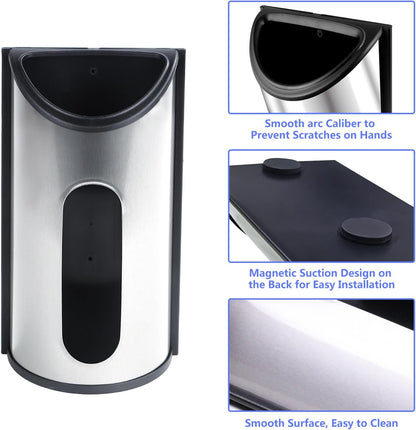Magnetic Wall Mounted Trash Bag Holder, Grocery Bag Holder Stainless Steel Kitchen Trash Bag Organizer Anti-Fingerprints Magnet and Scraw for Kitchen Garage Barn Storage Room