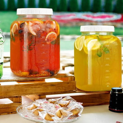 2 Pack Wide Mouth 1 Gallon Clear Glass Jar with Lid, Heavy Duty Airtight Screw Lid with Silicone Gasket - Large Mason Jar with 2 Scale Mark for Fermenting Kombucha and Storing Food(Extra 2 Gaskets)