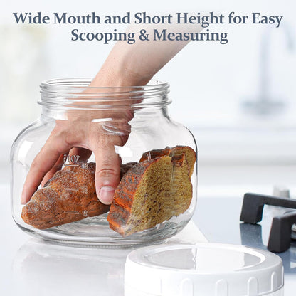 2 Pack Wide Mouth 1 Gallon Clear Glass Jar with Lid, Heavy Duty Airtight Screw Lid with Silicone Gasket - Large Mason Jar with 2 Scale Mark for Fermenting Kombucha and Storing Food(Extra 2 Gaskets)