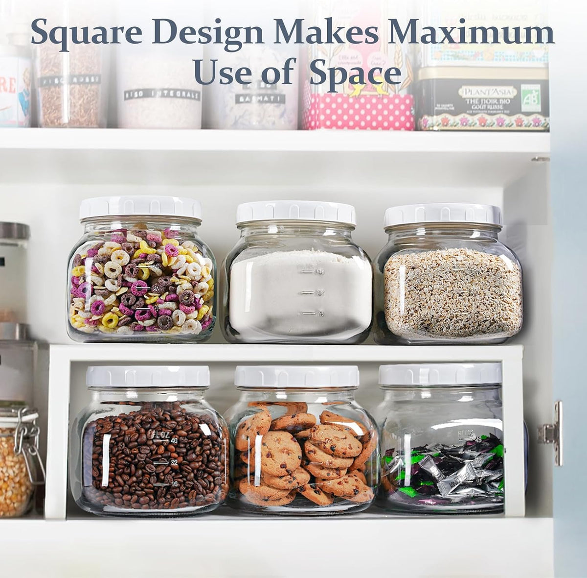 2 Pack Wide Mouth 1 Gallon Clear Glass Jar with Lid, Heavy Duty Airtight Screw Lid with Silicone Gasket - Large Mason Jar with 2 Scale Mark for Fermenting Kombucha and Storing Food(Extra 2 Gaskets)
