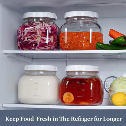 2 Pack Wide Mouth 1 Gallon Clear Glass Jar with Lid, Heavy Duty Airtight Screw Lid with Silicone Gasket - Large Mason Jar with 2 Scale Mark for Fermenting Kombucha and Storing Food(Extra 2 Gaskets)