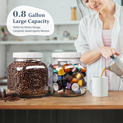 2 Pack Wide Mouth 1 Gallon Clear Glass Jar with Lid, Heavy Duty Airtight Screw Lid with Silicone Gasket - Large Mason Jar with 2 Scale Mark for Fermenting Kombucha and Storing Food(Extra 2 Gaskets)