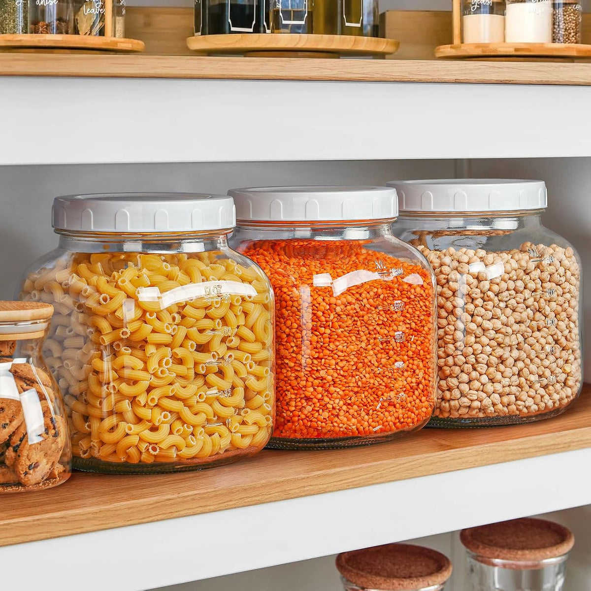 2 Pack Wide Mouth 1 Gallon Clear Glass Jar with Lid, Heavy Duty Airtight Screw Lid with Silicone Gasket - Large Mason Jar with 2 Scale Mark for Fermenting Kombucha and Storing Food(Extra 2 Gaskets)