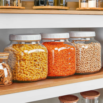 2 Pack Wide Mouth 1 Gallon Clear Glass Jar with Lid, Heavy Duty Airtight Screw Lid with Silicone Gasket - Large Mason Jar with 2 Scale Mark for Fermenting Kombucha and Storing Food(Extra 2 Gaskets)