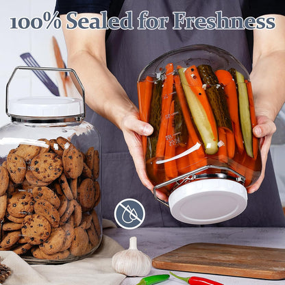 2 Pack Wide Mouth 1 Gallon Clear Glass Jar with Lid, Heavy Duty Airtight Screw Lid with Silicone Gasket - Large Mason Jar with 2 Scale Mark for Fermenting Kombucha and Storing Food(Extra 2 Gaskets)