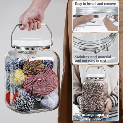 2 Pack Wide Mouth 1 Gallon Clear Glass Jar with Lid, Heavy Duty Airtight Screw Lid with Silicone Gasket - Large Mason Jar with 2 Scale Mark for Fermenting Kombucha and Storing Food(Extra 2 Gaskets)