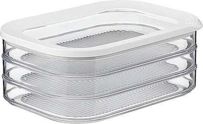 Modula Rounded Stackable Food Storage Box | 3 Compartments with 1 Universal Transparent Framed Lid | Ideal for Cold Cuts, Cheese, and More | BPA-Free, Nordic White (17oz/500ml)