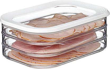 Modula Rounded Stackable Food Storage Box | 3 Compartments with 1 Universal Transparent Framed Lid | Ideal for Cold Cuts, Cheese, and More | BPA-Free, Nordic White (17oz/500ml)
