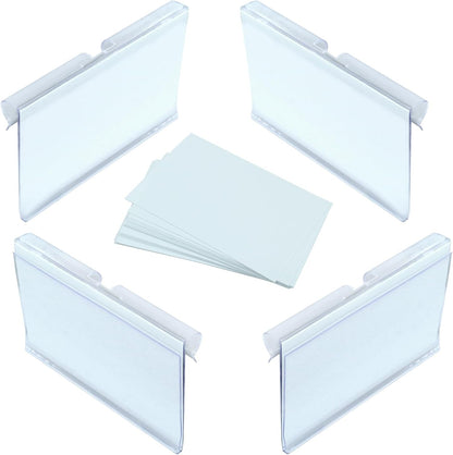 30pcs Basket Labels Clip On, Plastic Wire Shelf Label Holder with 30pcs 6X4CM Label Inserts for Storage Bins, Basket (2.36IN*1.57IN)