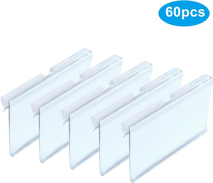 30pcs Basket Labels Clip On, Plastic Wire Shelf Label Holder with 30pcs 6X4CM Label Inserts for Storage Bins, Basket (2.36IN*1.57IN)