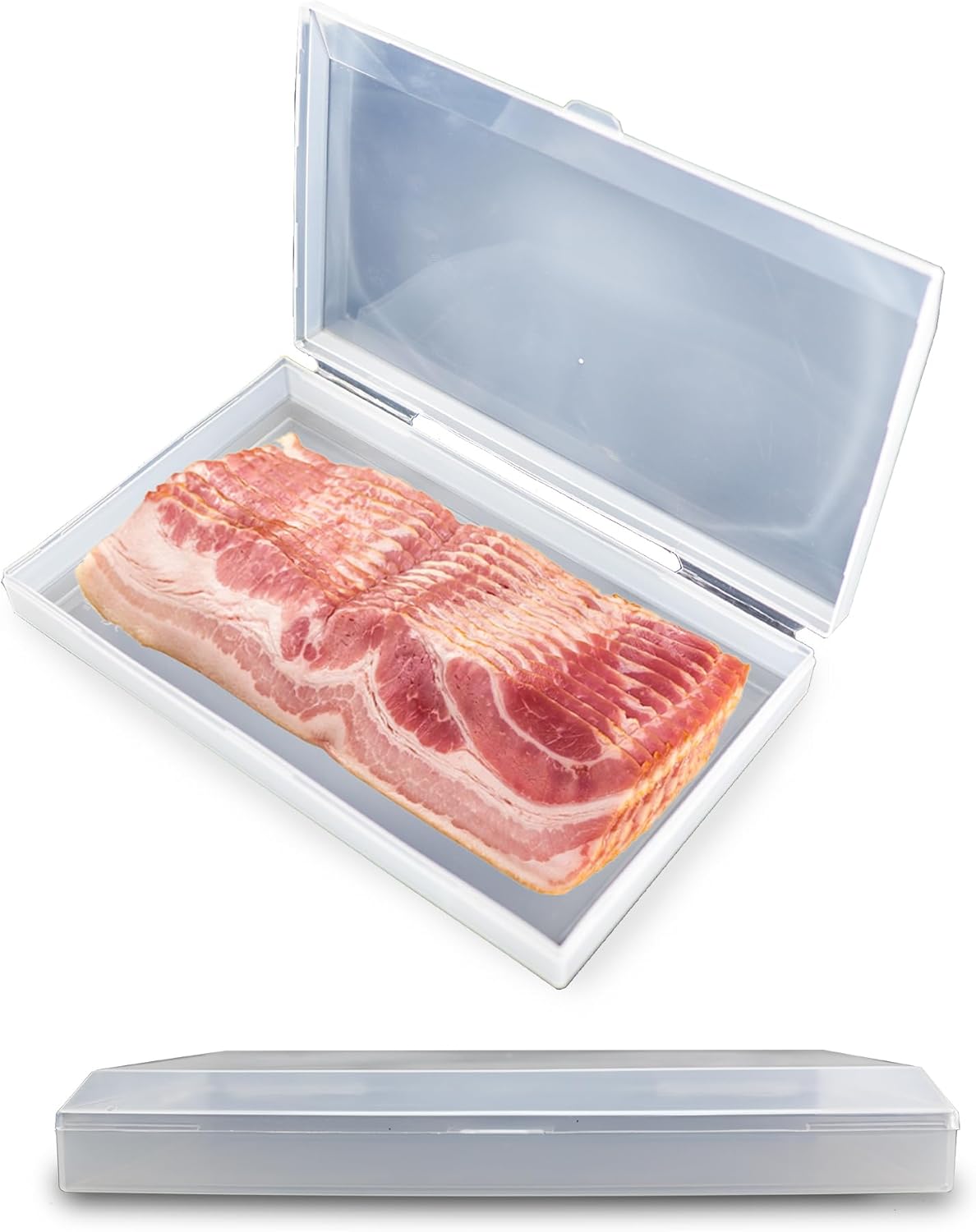Bacon Saver Deli Meat Storage Container 1-lb Capacity 11x6.5-Inch Snap-Tight Clear Lid Dishwasher Safe Food-Safe Fridge Organizer