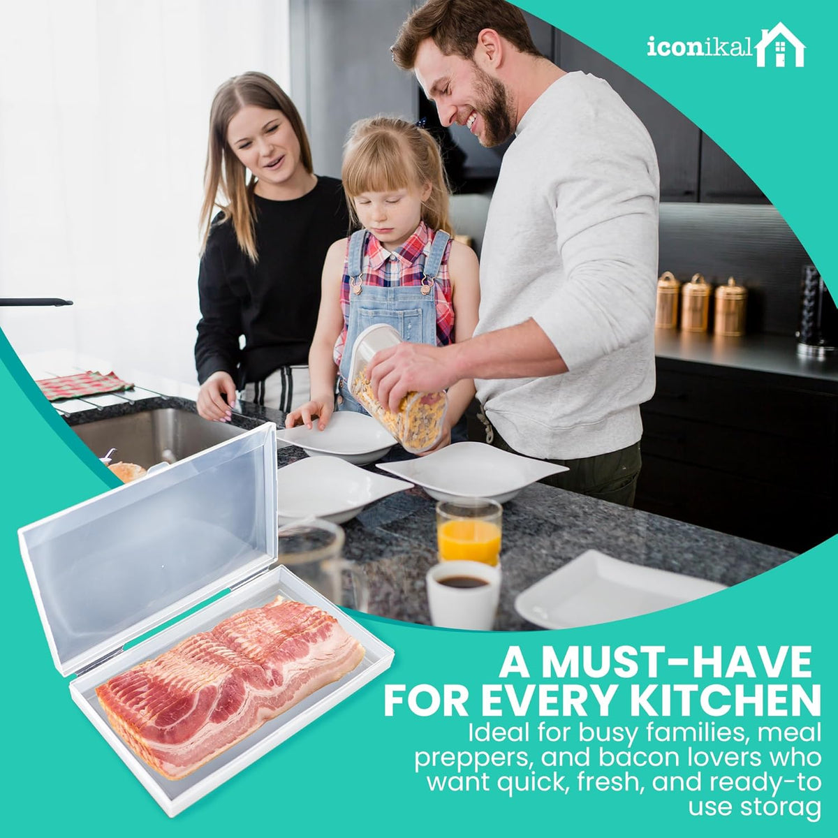 Bacon Saver Deli Meat Storage Container 1-lb Capacity 11x6.5-Inch Snap-Tight Clear Lid Dishwasher Safe Food-Safe Fridge Organizer