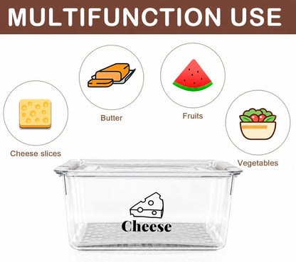 Cheese Container Airtight with Draining Basket Cream Cheese Sliced Cheeses Box with Lid Saver for Fridge Cheeses Keeper Cream Block Shredded Storage Box Saver (Clear)