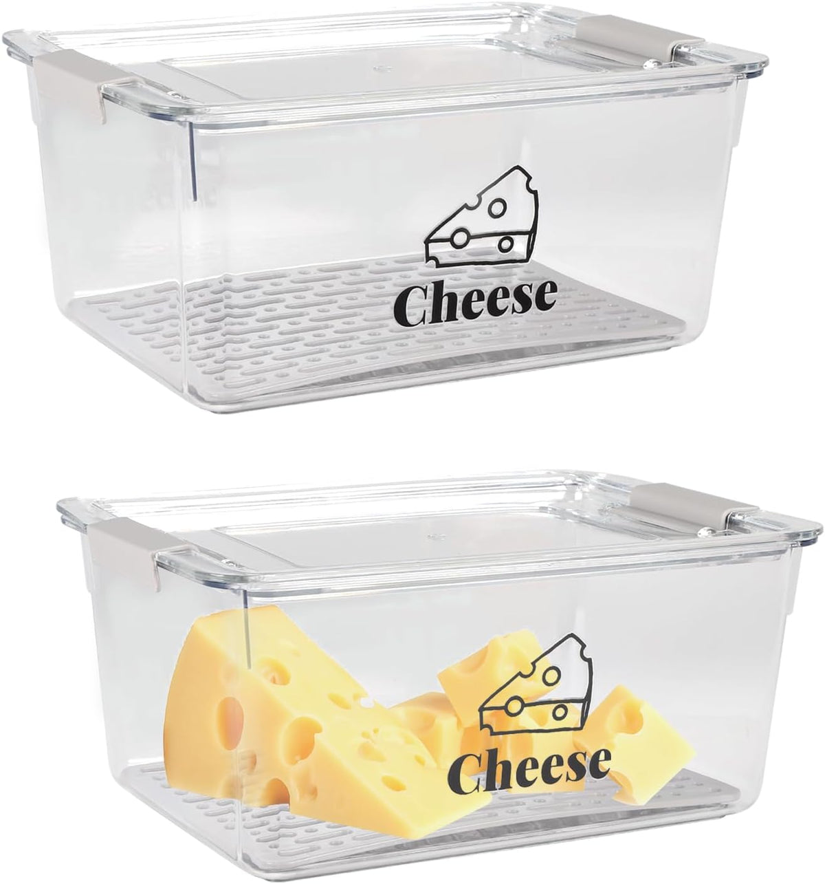 Cheese Container Airtight with Draining Basket Cream Cheese Sliced Cheeses Box with Lid Saver for Fridge Cheeses Keeper Cream Block Shredded Storage Box Saver (Clear)