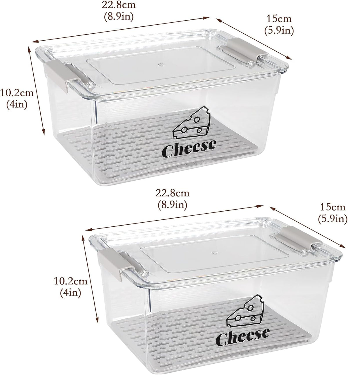 Cheese Container Airtight with Draining Basket Cream Cheese Sliced Cheeses Box with Lid Saver for Fridge Cheeses Keeper Cream Block Shredded Storage Box Saver (Clear)