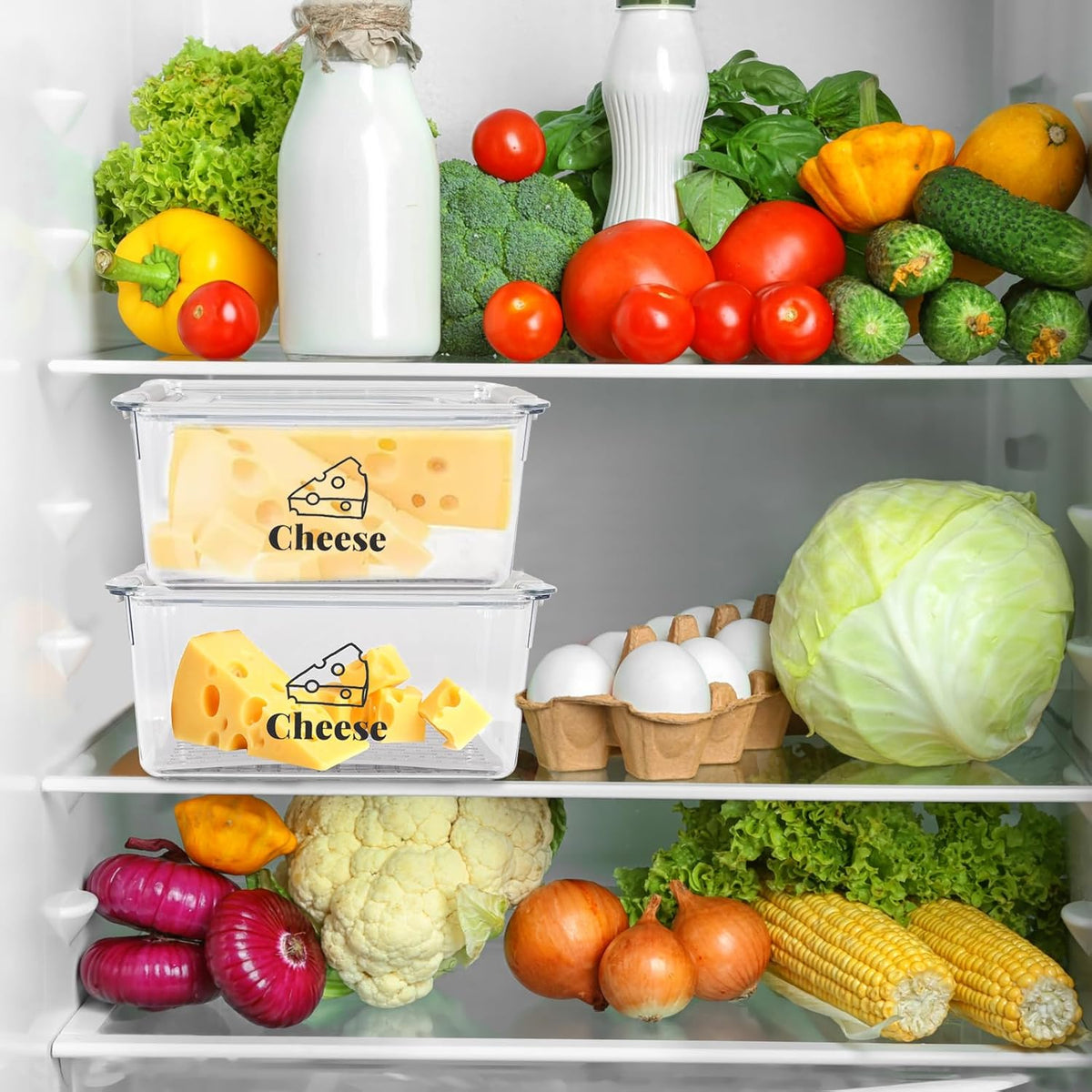 Cheese Container Airtight with Draining Basket Cream Cheese Sliced Cheeses Box with Lid Saver for Fridge Cheeses Keeper Cream Block Shredded Storage Box Saver (Clear)