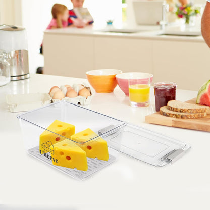 Cheese Container Airtight with Draining Basket Cream Cheese Sliced Cheeses Box with Lid Saver for Fridge Cheeses Keeper Cream Block Shredded Storage Box Saver (Clear)