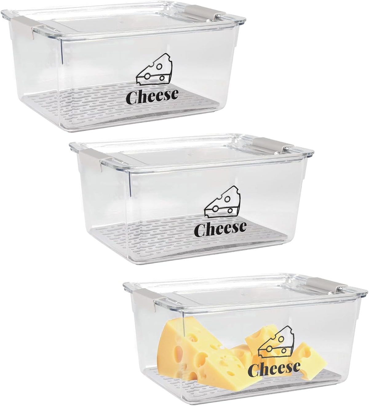 Cheese Container Airtight with Draining Basket Cream Cheese Sliced Cheeses Box with Lid Saver for Fridge Cheeses Keeper Cream Block Shredded Storage Box Saver (Clear)