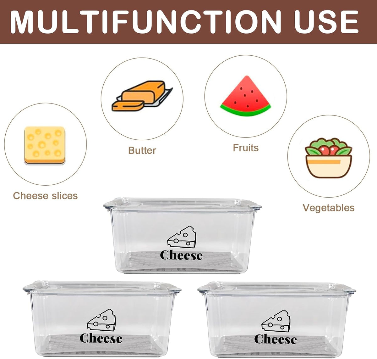 Cheese Container Airtight with Draining Basket Cream Cheese Sliced Cheeses Box with Lid Saver for Fridge Cheeses Keeper Cream Block Shredded Storage Box Saver (Clear)