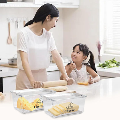 Cheese Container Airtight with Draining Basket Cream Cheese Sliced Cheeses Box with Lid Saver for Fridge Cheeses Keeper Cream Block Shredded Storage Box Saver (Clear)
