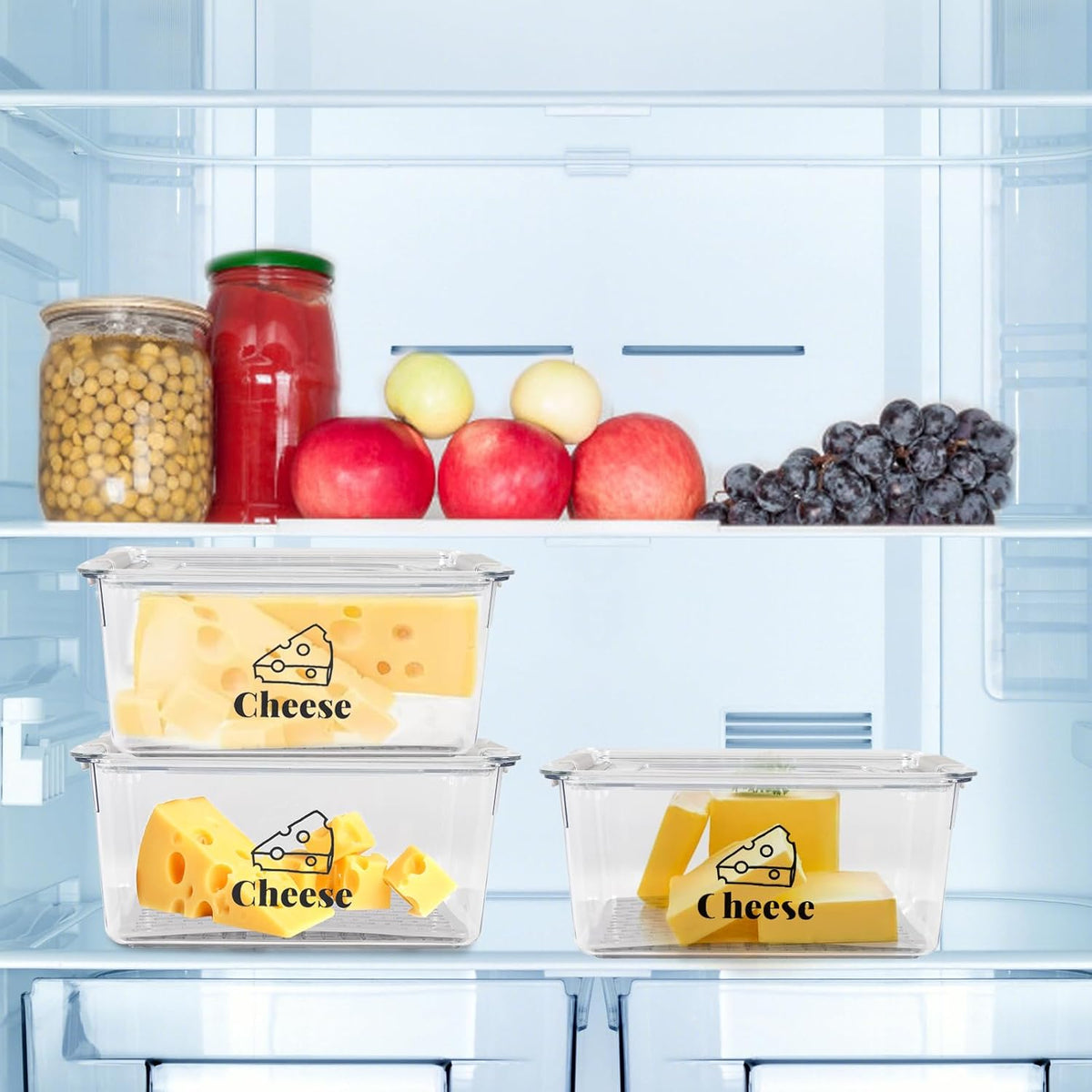 Cheese Container Airtight with Draining Basket Cream Cheese Sliced Cheeses Box with Lid Saver for Fridge Cheeses Keeper Cream Block Shredded Storage Box Saver (Clear)