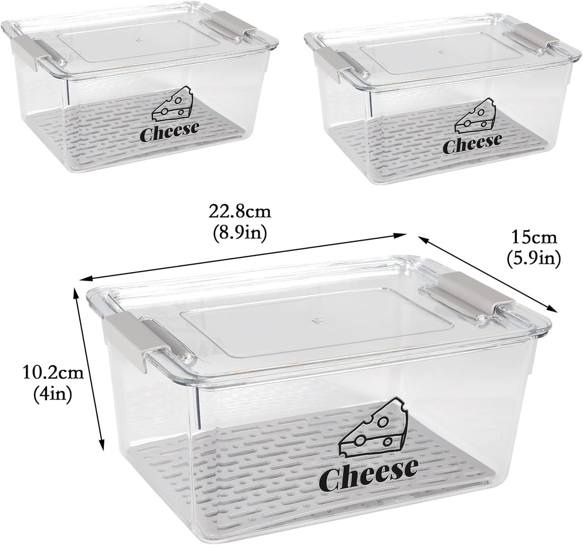 Cheese Container Airtight with Draining Basket Cream Cheese Sliced Cheeses Box with Lid Saver for Fridge Cheeses Keeper Cream Block Shredded Storage Box Saver (Clear)