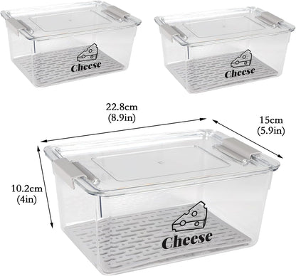 Cheese Container Airtight with Draining Basket Cream Cheese Sliced Cheeses Box with Lid Saver for Fridge Cheeses Keeper Cream Block Shredded Storage Box Saver (Clear)