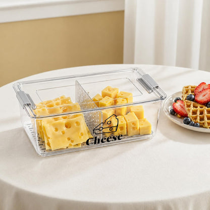 Cheese Container Airtight with Draining Basket Cream Cheese Sliced Cheeses Box with Lid Saver for Fridge Cheeses Keeper Cream Block Shredded Storage Box Saver (Clear)