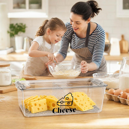 Cheese Container Airtight with Draining Basket Cream Cheese Sliced Cheeses Box with Lid Saver for Fridge Cheeses Keeper Cream Block Shredded Storage Box Saver (Clear)