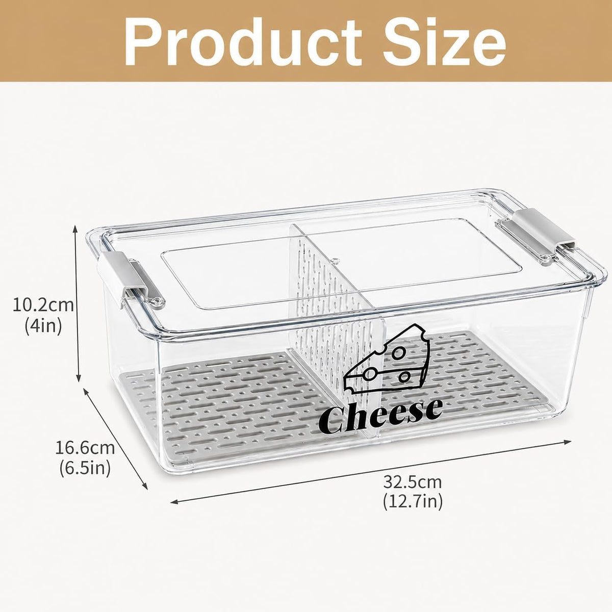 Cheese Container Airtight with Draining Basket Cream Cheese Sliced Cheeses Box with Lid Saver for Fridge Cheeses Keeper Cream Block Shredded Storage Box Saver (Clear)
