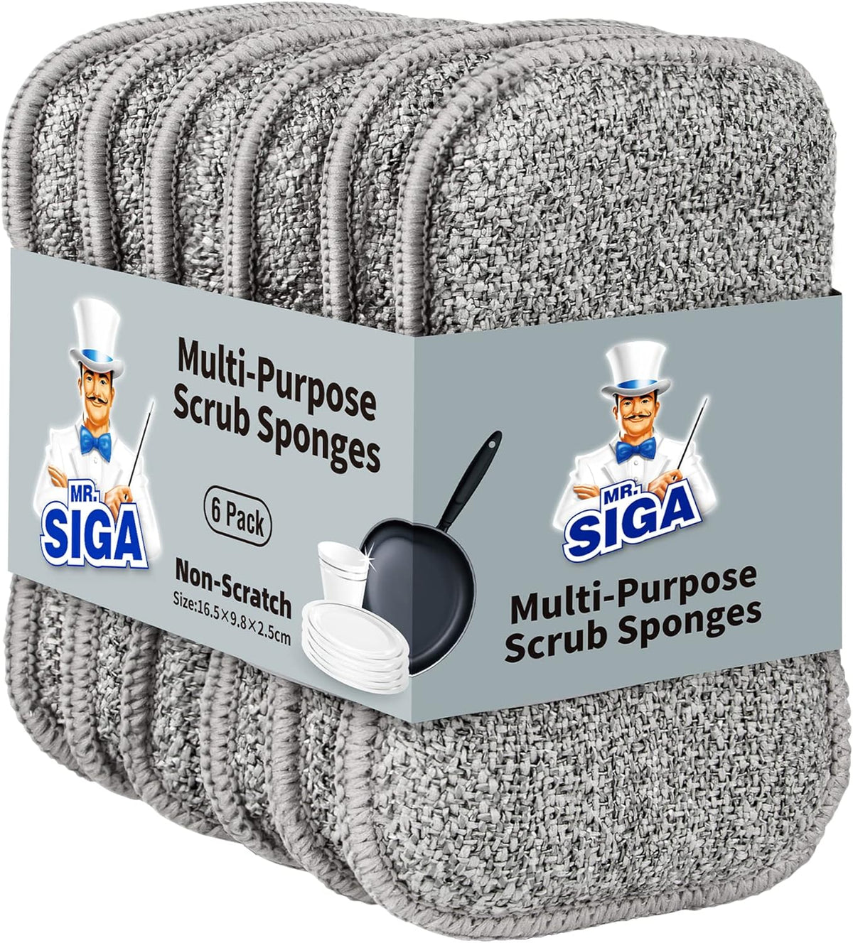 Dual-Sided Scrub Sponges, Reusable Dishwashing Sponges, 6 Pack