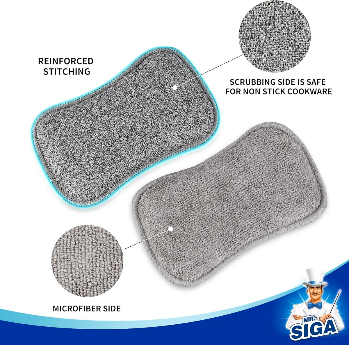 Dual-Sided Scrub Sponges, Reusable Dishwashing Sponges, 6 Pack