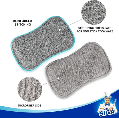 Dual-Sided Scrub Sponges, Reusable Dishwashing Sponges, 6 Pack
