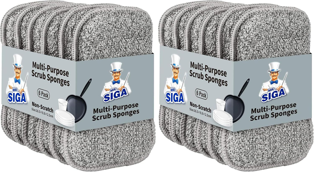 Dual-Sided Scrub Sponges, Reusable Dishwashing Sponges, 6 Pack